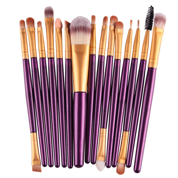 ZJ - MAANGE Pro 15Pcs Makeup Brushes Set Eye Shadow Foundation Powder Eyeliner Eyelash Lip Make Up Brush Cosmetic Beauty Tool Kit Hot