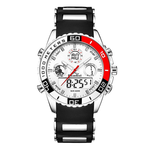 Red - Men Sports Watches Waterproof Mens Military Digital Quartz Watch Alarm Stopwatch Dual Time Zones Brand New relogios masculinos