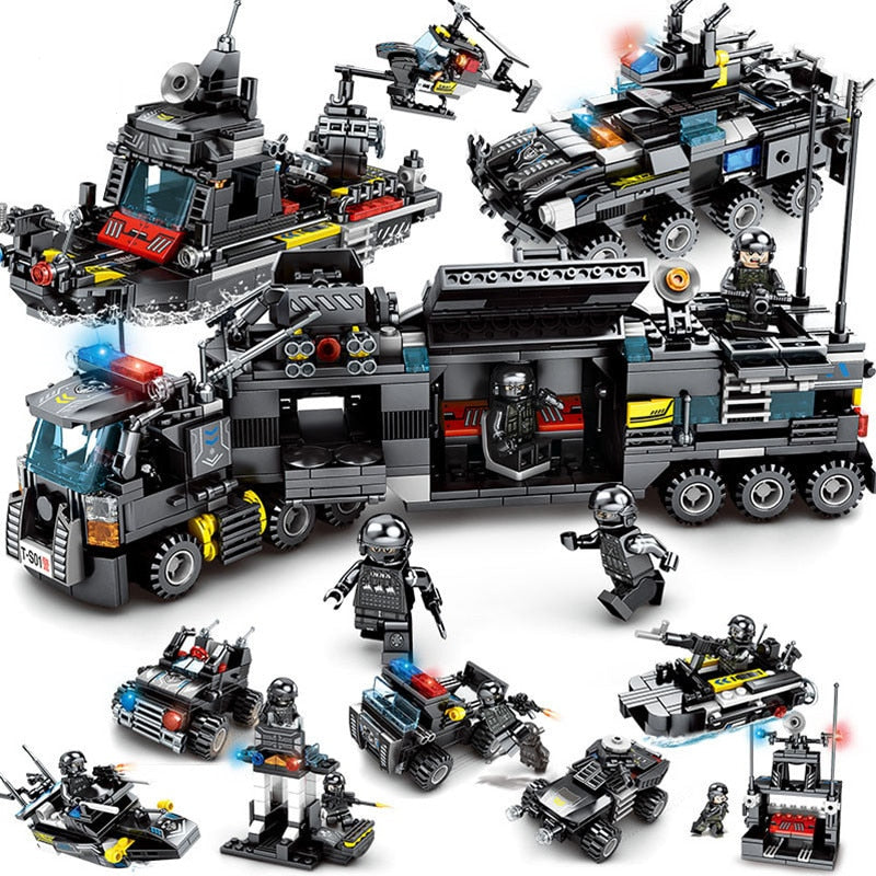 Default Title - 8pcs/lot LegoINGs SWAT City Police Truck Building Blocks Sets Ship Helicopter Vehicle Creator Bricks Playmobil Toys for Children