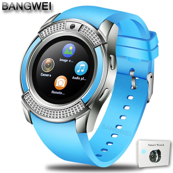 blue - BANGWEI Men Women Smart Watch WristWatch Support With Camera Bluetooth SIM TF Card Smartwatch For Android Phone Couple Watch