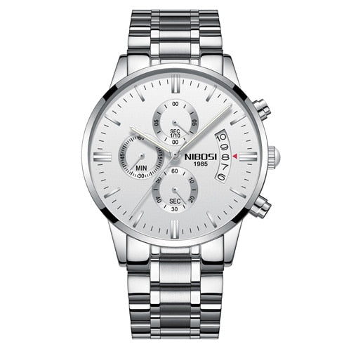 Silver White Steel - NIBOSI Relogio Masculino Men Watches Luxury Famous Top Brand Men's Fashion Casual Dress Watch Military Quartz Wristwatches Saat