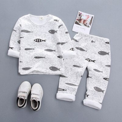 fish / 12M - Children Clothing 2018 New Autumn Winter Girls Boys Plush underwear warm Christmas Outfit Kids Clothes Sets Child Pajamas Sets