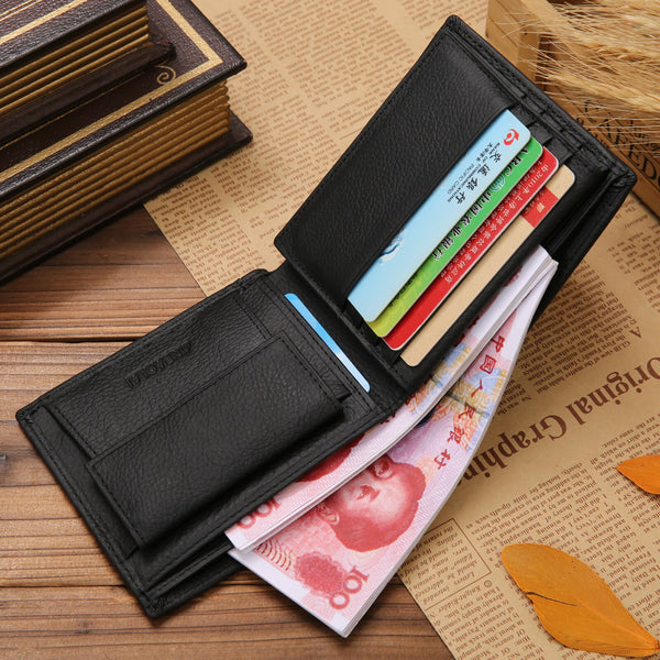 [variant_title] - 100% Genuine Leather Mens Wallet Premium Product Real Cowhide Wallets for Man Short Black Walet Portefeuille Homme Short Purses