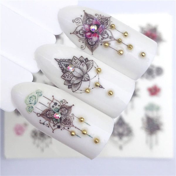 YZW-3114 - YZWLE Flower Series  Nail Art Water Transfer Stickers Full Wraps Deer/Lavender Nail Tips DIY