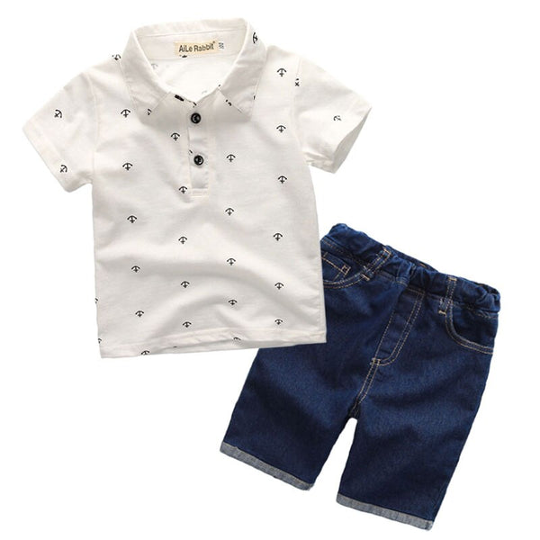 [variant_title] - New Fashion Kids Clothes Boys Summer Set Print Shirt + Short Boy Clothing Sets Toddler Boy Clothes Set