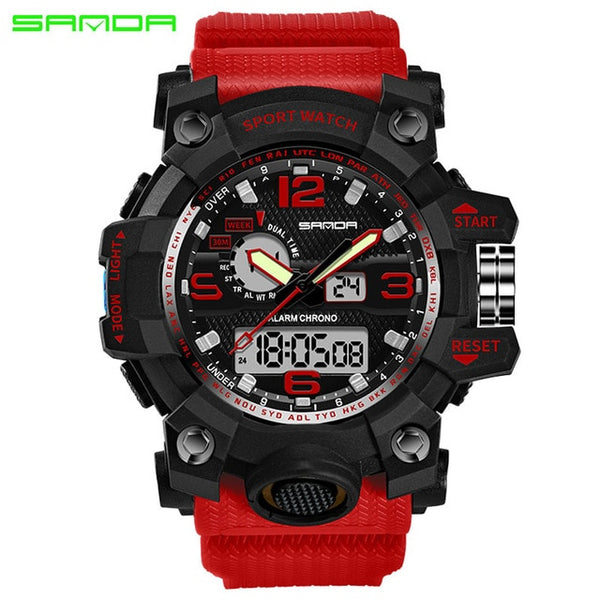 red - SANDA top luxury brand G style men's military sports watch LED digital watch waterproof men's watch Relogio Masculino