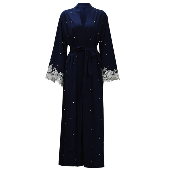 Blue / 2XL - Ladies Abaya Dubai Muslim Fashion Dress Lace Long Sleeve Kaftan Ramadan Eid Islamic Clothing Abayas for Women Robes S-2XL