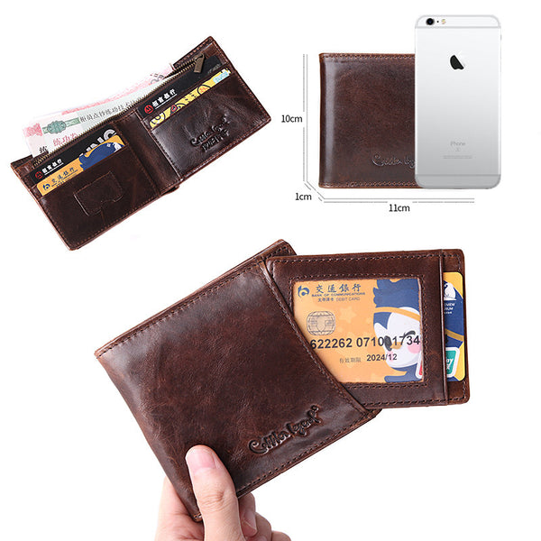 907247-1 - Cobbler Legend Real Cowhide Leather Bifold Clutch Genuine Leather Men's Short Wallets Coin Purses Male ID Credit Cards Holder