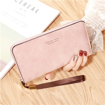 new pink - Female Wallet PU Leather Long Purse Black/pink/blue/green/gray Famous Brand Designer Wallet Women 2019 Quality Female Purse