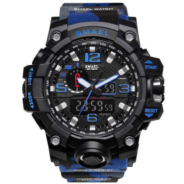 1545B Blue - SMAEL Brand Men Sports Watches Dual Display Analog Digital LED Electronic Quartz Wristwatches Waterproof Swimming Military Watch