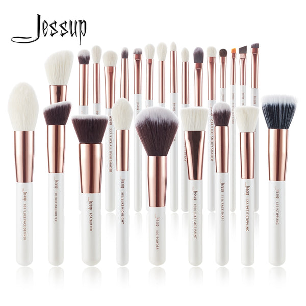 [variant_title] - Jessup brushes Pearl White/Rose Gold Makeup brushes set Professional Beauty Make up brush Natural hair Foundation Powder Blushes