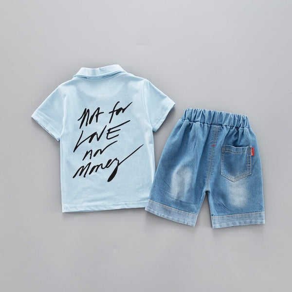 [variant_title] - baby boys summer clothes newborn children clothing sets for boy short sleeve shirts + jeans cool denim shorts suit