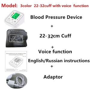 3color-Withplug - Automatic Digital Arm Blood Pressure Monitor BP Sphygmomanometer Pressure Gauge Meter Tonometer for Measuring Arterial Pressure