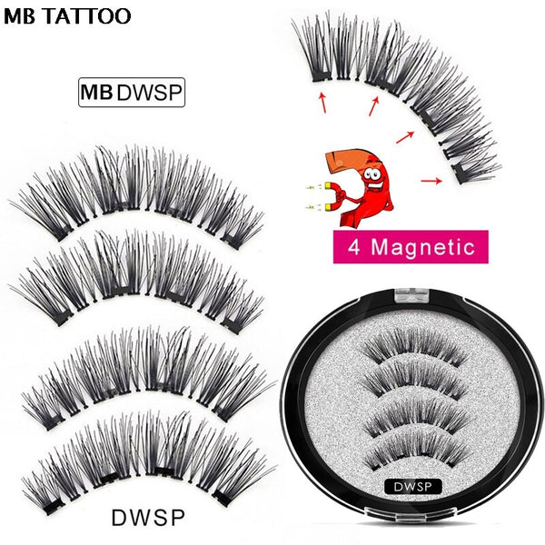 MBDWSP-4 - 2019 New 2 Pair 4 Magnetic False Eyelashes natural with 3D/6D magnets handmade magnetic lashes natural Mink eyelashe magnet lash