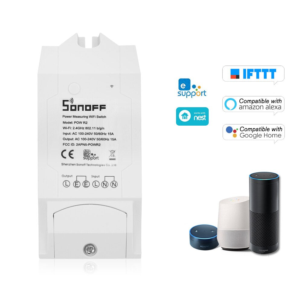 1pcs - Sonoff Pow R2 ITEAD Smart Wifi Switch Wireless ON/Off Controller With Real Time Power Consumption Measurement 3500W Smart Home