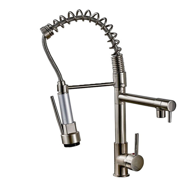 Brushed Faucet A - Chrome Spring Pull Down Kitchen Faucet Dual Spouts 360 Swivel Handheld Shower Kitchen Mixer Crane Hot  Cold 2 Outlet Spring Taps