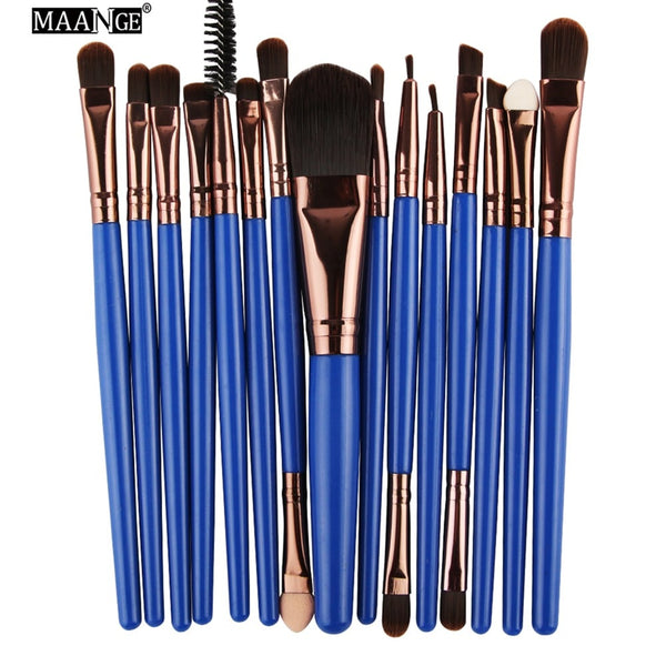 Lank - MAANGE Pro 15Pcs Makeup Brushes Set Eye Shadow Foundation Powder Eyeliner Eyelash Lip Make Up Brush Cosmetic Beauty Tool Kit Hot