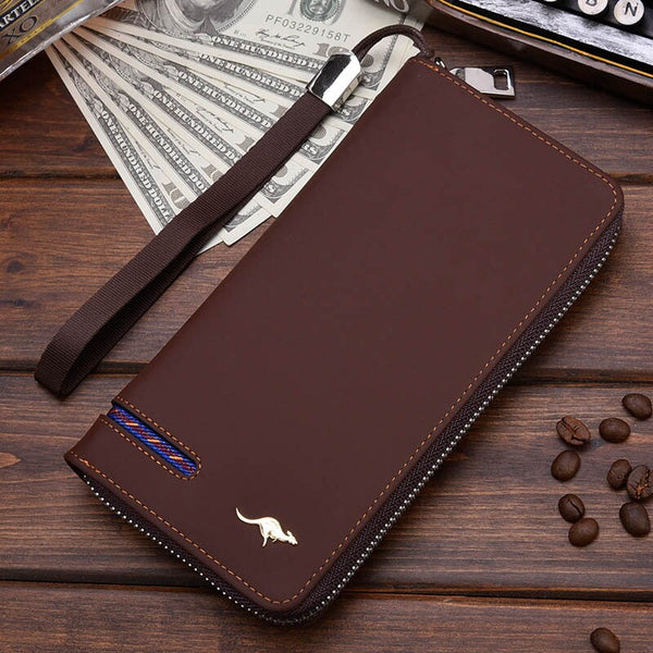 Coffee B - New Men Leather Wallet High Quality Zipper Wallets Men Long Purse Male Clutch Phone Bag Wristlet Coin Purse Card Holder MWS184