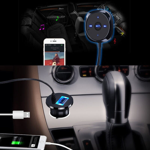 [variant_title] - Bluetooth Aux Wireless Car Kit Music Receiver 3.5mm Adapter Handsfree LED Car AUX Speaker with USB Car Charger For Phone 6 7 New