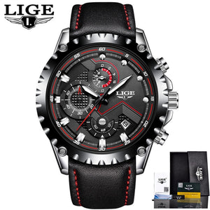 Leather Black - LIGE Watch Men Fashion Sport Quartz Clock Mens Watches Top Brand Luxury Full Steel Business Waterproof Watch Relogio Masculino