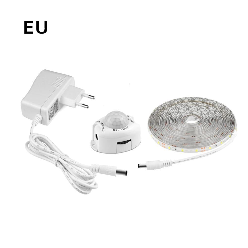 EU Plug full kit / Warm White / 1M - Wireless PIR Motion Sensor LED Strip light 12V Auto on/off Stair Wardrobe Closet kitchen Night lamp 110V 220V 1M 2M 3M 4M 5M
