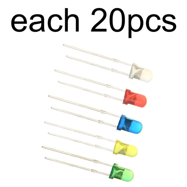led kit 100pcs - MCIGICM 100pcs 5mm LED diode Light Assorted Kit DIY LEDs Set White Yellow Red Green Blue electronic diy kit Hot sale