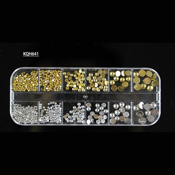 KQH641 - New Multi-size Nail Rhinestones 3D Crystal AB Clear Nail Stones Gems Pearl DIY Nail Art Decorations Gold Silver Rivet Rhinestone