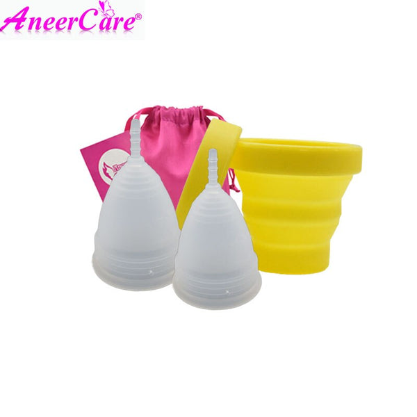 clear - 2pcs female menstrual cup sterilizer female hygienic vaginal period cup menstruation silicone reusable menstruation collector