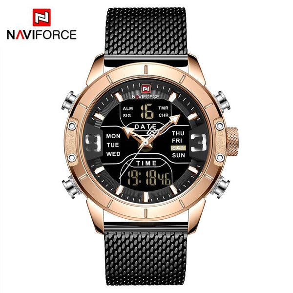 Rose Gold Black - NAVIFORCE Top Brand Luxury Watch Men Fashion Sports Quartz Watch Men Full Steel Waterproof LED Digital Watches Relogio Masculino