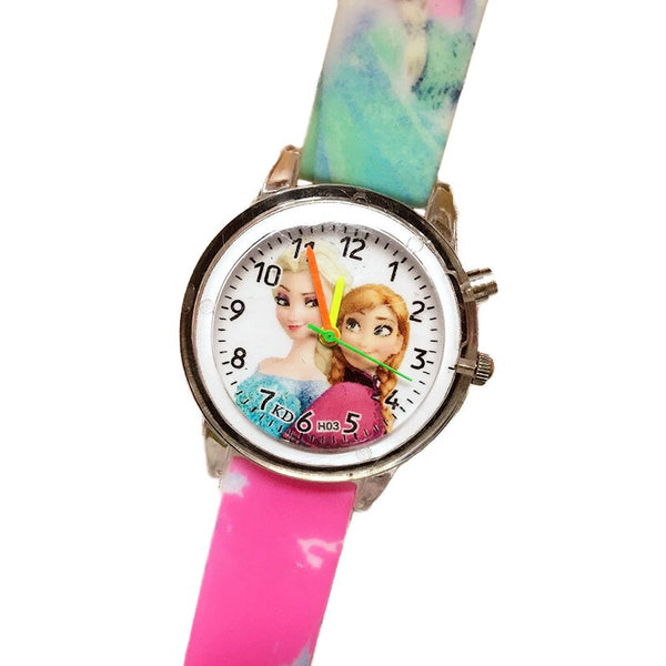 Flash Rose - Princess Elsa Children Watches Electronic Colorful Light Source Child Watch Girls Birthday Party Kids Gift Clock Childrens Wrist