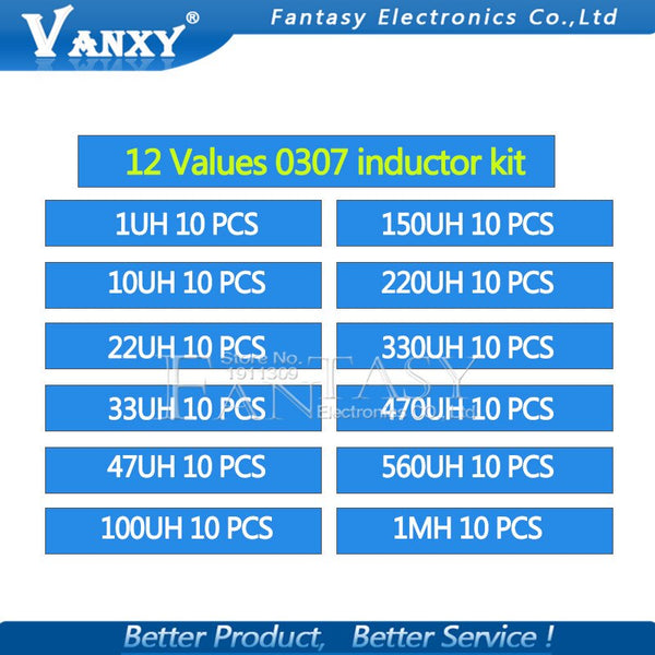 [variant_title] - 12valuesX10pcs=120pcs 0307 1/4W 0.25W inductor  1uH-1MH component sample Assorted kit new and