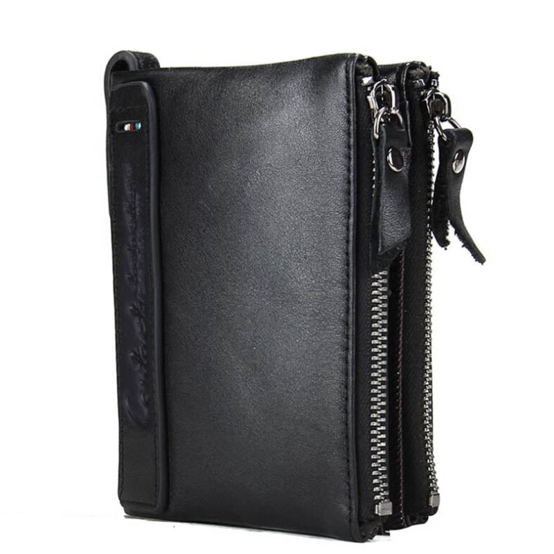 black - CONTACT'S HOT Genuine Crazy Horse Cowhide Leather Men Wallet Short Coin Purse Small Vintage Wallets Brand High Quality Designer