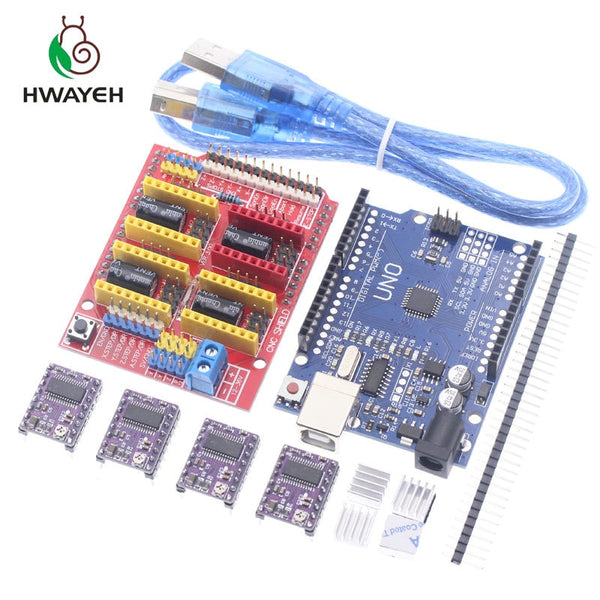 [variant_title] - Free shipping cnc shield V3 engraving machine 3D Printe+ 4pcs DRV8825 driver expansion board for Arduino UNO R3 with USB cable