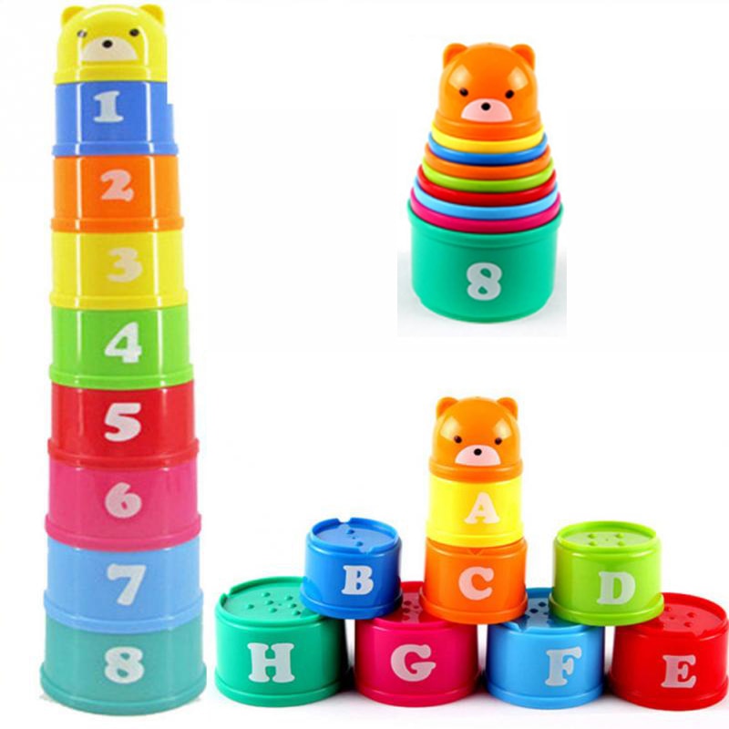 [variant_title] - 9pcs/set Excellent Kids Intelligence Toys For Children Educational Toy Building Block Figures Letters Stacking Cup Kids Gift (9pcs random colors)