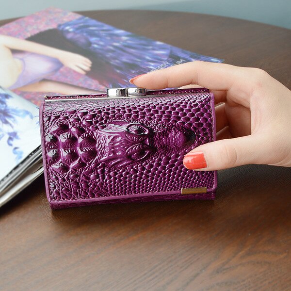 purple - 2019 New Women's Wallets Short Female Crocodile Pattern Embossed Designer Leather Purse Hasp Buckle 3 Fold Multi-Card Wallet DXH