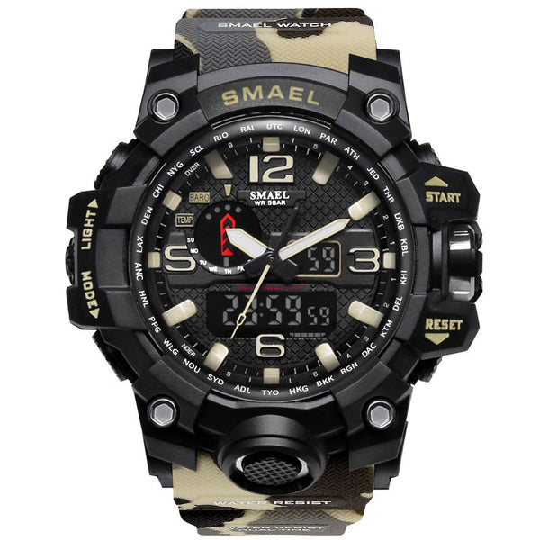 1545B Khaki - SMAEL Brand Men Sports Watches Dual Display Analog Digital LED Electronic Quartz Wristwatches Waterproof Swimming Military Watch