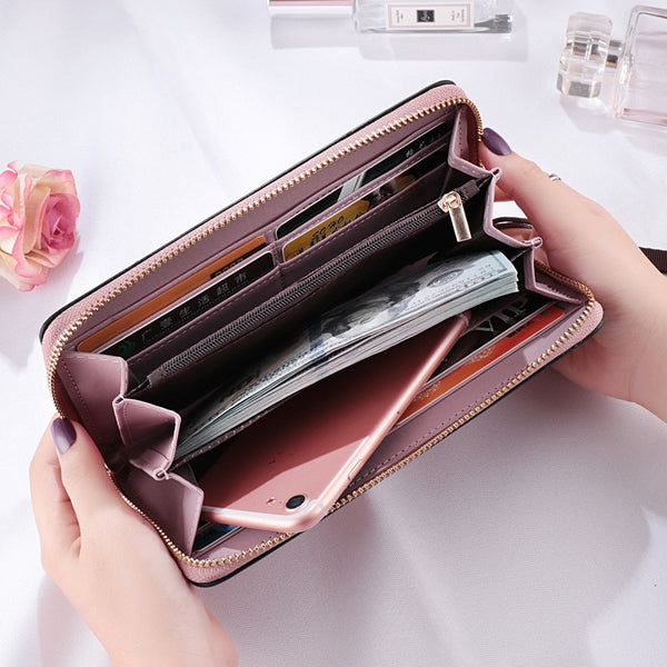 [variant_title] - Brand Designer Wristband Wallets Women Many Departments Clutch Wallet Female Long Large Card Purse Ladies Handbag
