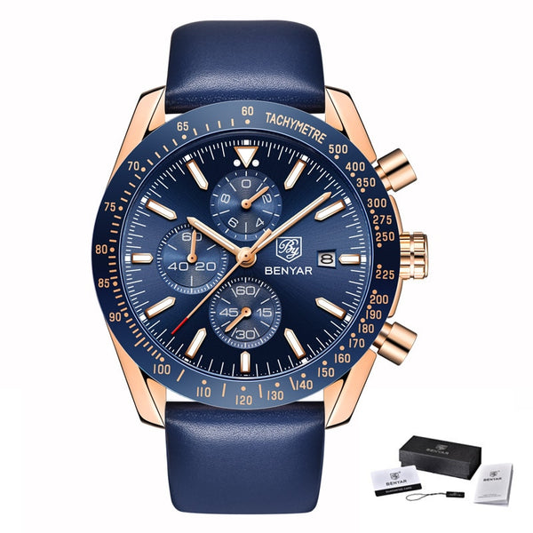 L Blue Gold Blue B - BENYAR Men Watches Brand Luxury Silicone Strap Waterproof Sport Quartz Chronograph Military Watch Men Clock Relogio Masculino