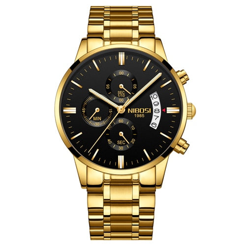 A - NIBOSI Men Watch Chronograph Sport Mens Watches Top Brand Luxury Waterproof Full Steel Quartz Gold Clock Men Relogio Masculino