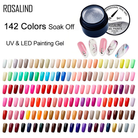 [variant_title] - ROSALIND 5ML Painting Gel Varnish 142 Colors Gel Nail Polish Set For Manicure DIY Top Base Coat Hybird Design Of Nail Art Primer