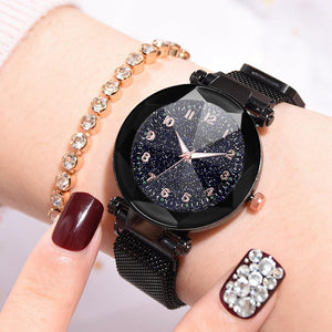 Black - Watches Women Fashion Luxury Stainless Steel Magnetic Buckle Strap Refractive surface Luminous Dial Ladies Quartz Watch
