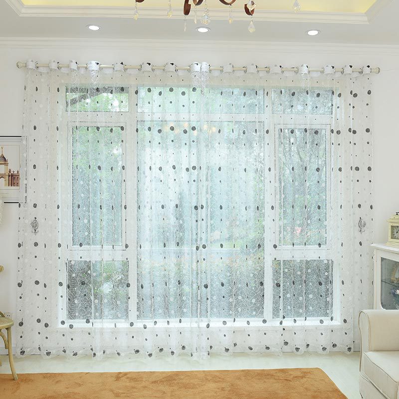 white / Custom made / 1 Tab Top - Topfinel Bird Nest Sheer Curtains Dots Embroidered Curtain for Kitchen Living Room Bedroom Tulle for Windows Treatment Panel