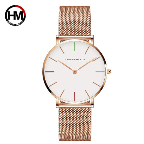 [variant_title] - Japan Quartz Movement High Quality 36mm hannah Martin Women Stainless Steel Mesh Rose Gold Waterproof Ladies Watch Dropshipping