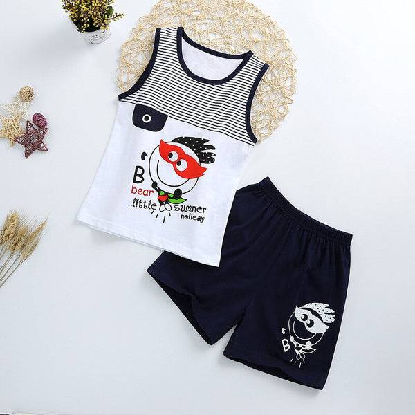 [variant_title] - Summer Cute Cartoon 2PCS Kids Baby Boys Girls Floral Vest Top Shorts Pants Set Clothes Children Pajamas Girls Clothing Sets DS9