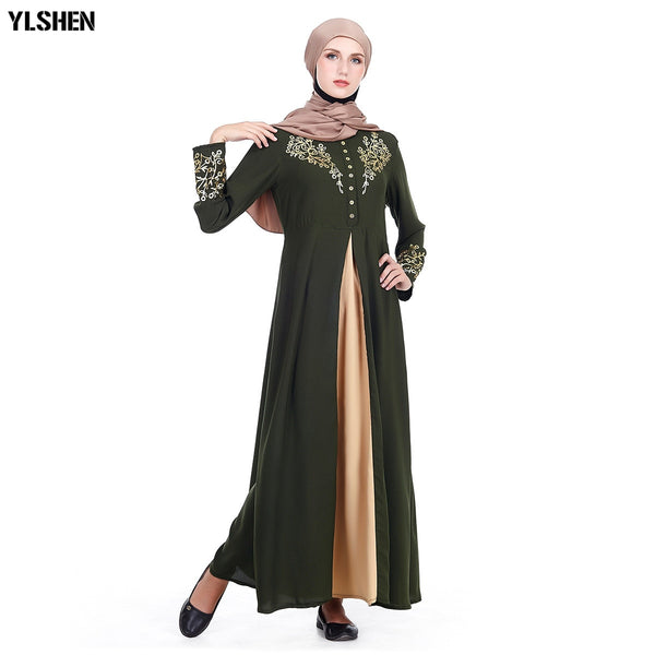 Green / L - Plus Size Muslim Abaya Dubai Women Maxi Dresses Ramadan Moslim Prayer Robe Hijab Dress Kaftan Islamic Turkey Islamic Clothing