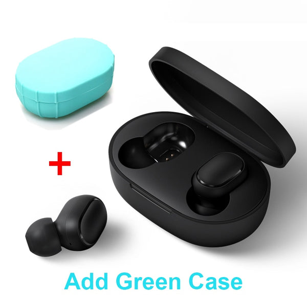 Add green case - Xiaomi Redmi Airdots TWS Bluetooth Earphone Stereo bass BT 5.0 Eeadphones With Mic Handsfree Earbuds AI Control