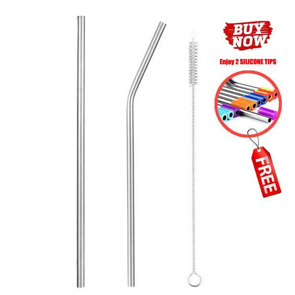 Sliver 2pcs - 2/4/8Pcs Colorful Reusable Drinking Straw High Quality 304 Stainless Steel Metal Straw with Cleaner Brush For Mugs 20/30oz