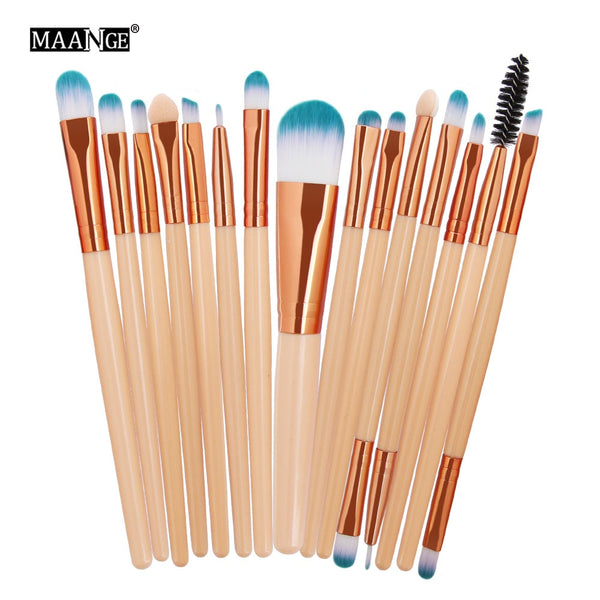 FMJ - MAANGE Pro 15Pcs Makeup Brushes Set Eye Shadow Foundation Powder Eyeliner Eyelash Lip Make Up Brush Cosmetic Beauty Tool Kit Hot