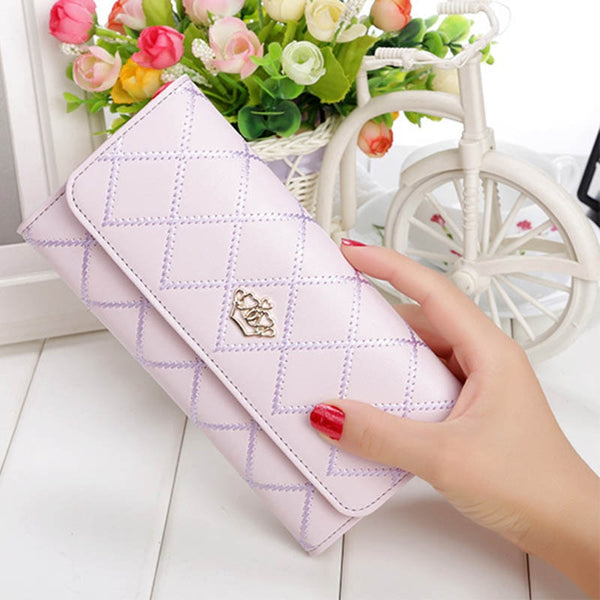 H - Mara's Dream Womens Wallets Purses Plaid PU Leather Long Wallet Hasp Phone Bag Money Coin Pocket Card Holder Female Wallet Purse