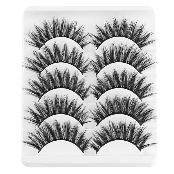 82-2 / 13mm - 5 Pairs 2 Styles 3D Faux Mink Hair Soft False Eyelashes Fluffy Wispy Thick Lashes Handmade Soft Eye Makeup Extension Tools